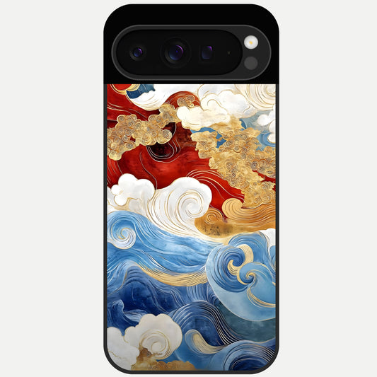  Colored Waves Glass Case For Google Pixel 9 Pro back cover – full design glossy printed glass finish