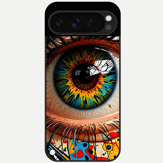  Colorful Eye Glass Case For Google Pixel 9 Pro back cover – full design glossy printed glass finish