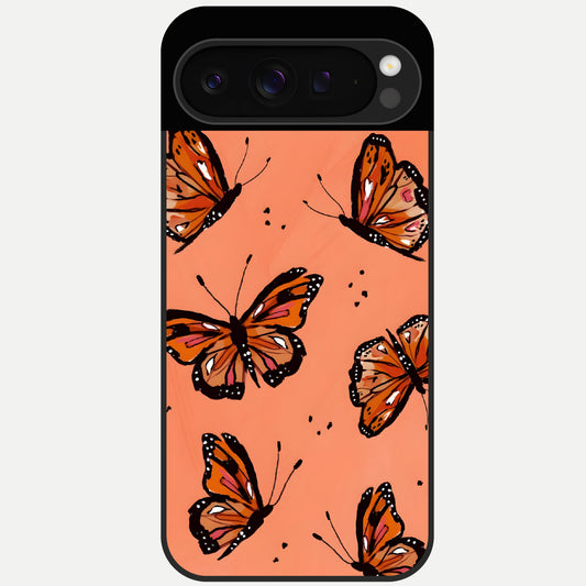  Coral Wing Butterfly Glass Case For Google Pixel 9 Pro back cover – full design glossy printed glass finish