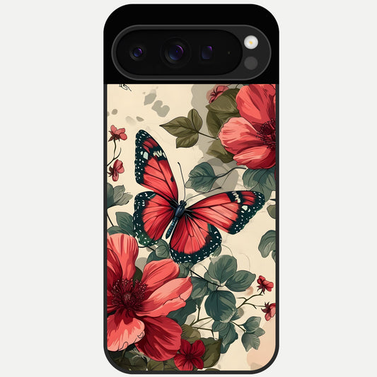  Crimson Butterfly Garden Glass Case For Google Pixel 9 Pro back cover – full design glossy printed glass finish