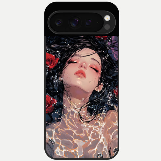  Crimson Rose Serenity Glass Case For Google Pixel 9 Pro back cover – full design glossy printed glass finish