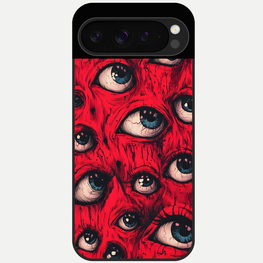  Crimson Watch Eyes Glass Case For Google Pixel 9 Pro back cover – full design glossy printed glass finish