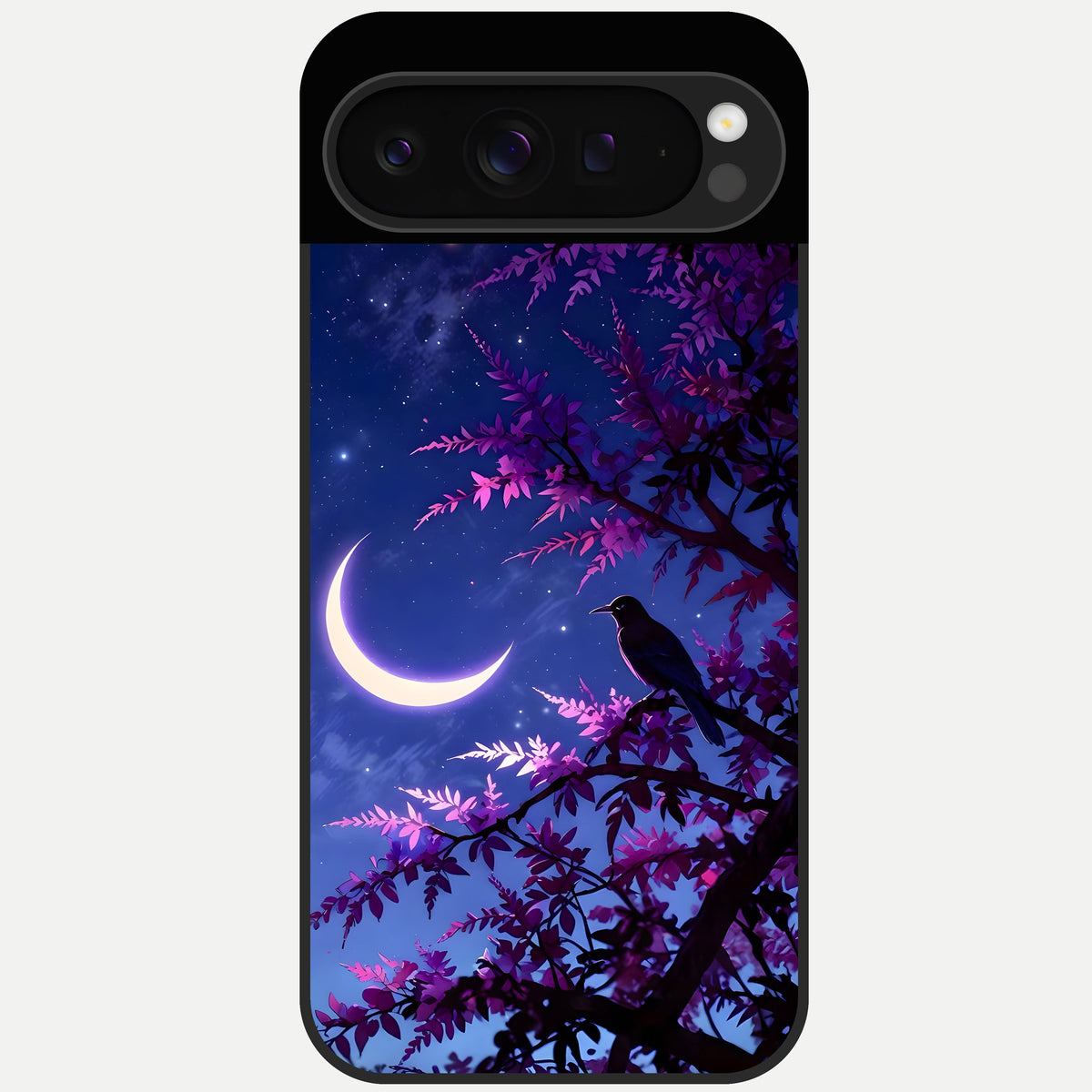  Crow And Moon Scenery Glass Case For Google Pixel 9 Pro back cover – full design glossy printed glass finish