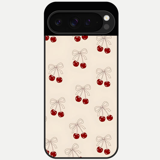  Cute Cherry Pattern Glass Case For Google Pixel 9 Pro back cover – full design glossy printed glass finish