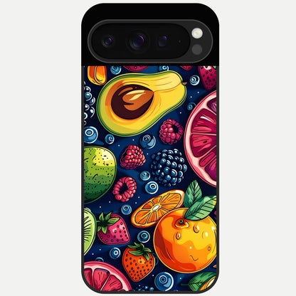  Cute Fruits Art Glass Case For Google Pixel 9 Pro back cover – full design glossy printed glass finish