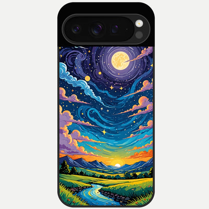  Dreamy Night Landscape Glass Case For Google Pixel 9 Pro back cover – full design glossy printed glass finish