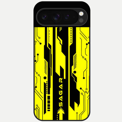 Electric Pulse CYBERPUNK Custom Name Glass Case For Google Pixel 9 Pro back cover – full design glossy printed glass finish