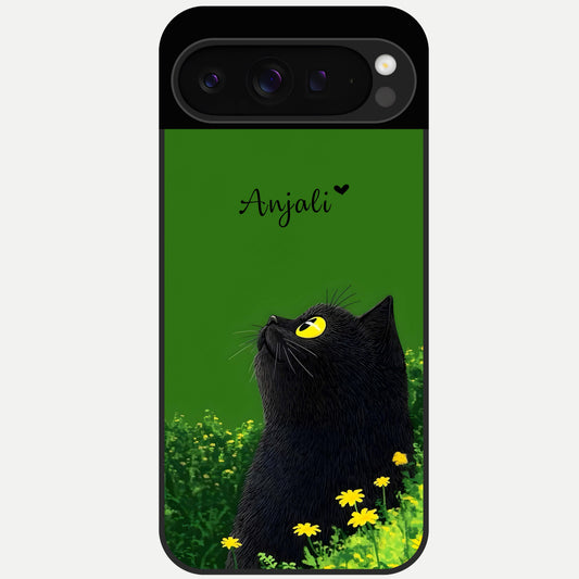  Emerald Cat Custom Name Glass Case For Google Pixel 9 Pro back cover – full design glossy printed glass finish