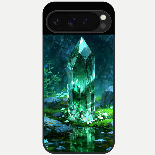  Emerald Light Crystal Glass Case For Google Pixel 9 Pro back cover – full design glossy printed glass finish