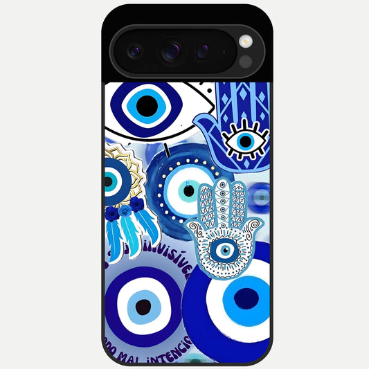  Evil Eyes Dream Glass Case For Google Pixel 9 Pro back cover – full design glossy printed glass finish