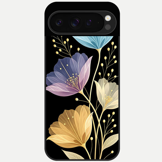  Flower Bloom Glow Glass Case For Google Pixel 9 Pro back cover – full design glossy printed glass finish