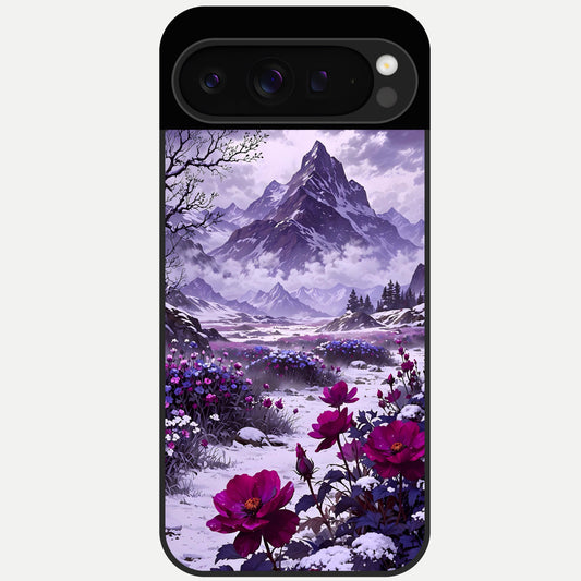  Flower Mountain View Glass Case For Google Pixel 9 Pro back cover – full design glossy printed glass finish