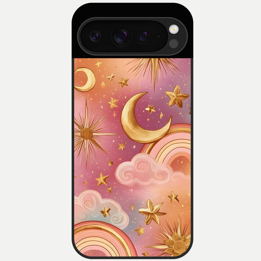  Golden Celestial Dreams Glass Case For Google Pixel 9 Pro back cover – full design glossy printed glass finish