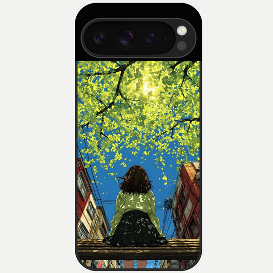  Golden Leaves Glow Glass Case For Google Pixel 9 Pro back cover – full design glossy printed glass finish