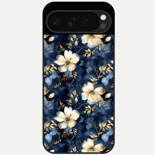  Golden Midnight Bloom Glass Case For Google Pixel 9 Pro back cover – full design glossy printed glass finish