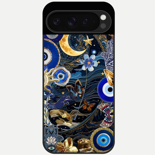 Golden Moon Magic Glass Case For Google Pixel 9 Pro back cover – full design glossy printed glass finish