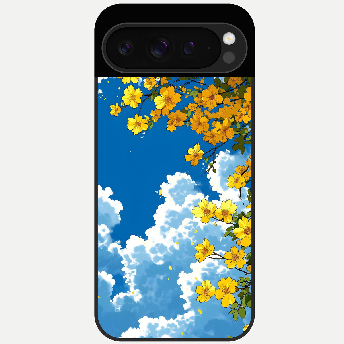  Golden Petal Sky Glass Case For Google Pixel 9 Pro back cover – full design glossy printed glass finish