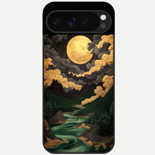  Golden River Moon Glass Case For Google Pixel 9 Pro back cover – full design glossy printed glass finish