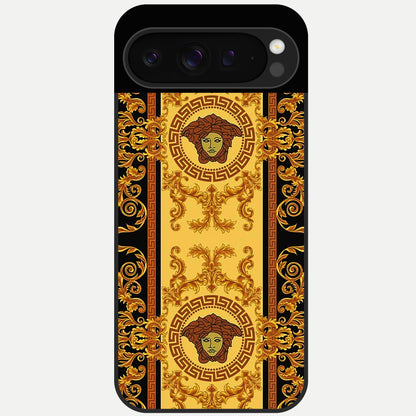  Golden Royal Heritage Glass Case For Google Pixel 9 Pro back cover – full design glossy printed glass finish