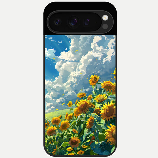  Golden Sun Glory Glass Case For Google Pixel 9 Pro back cover – full design glossy printed glass finish