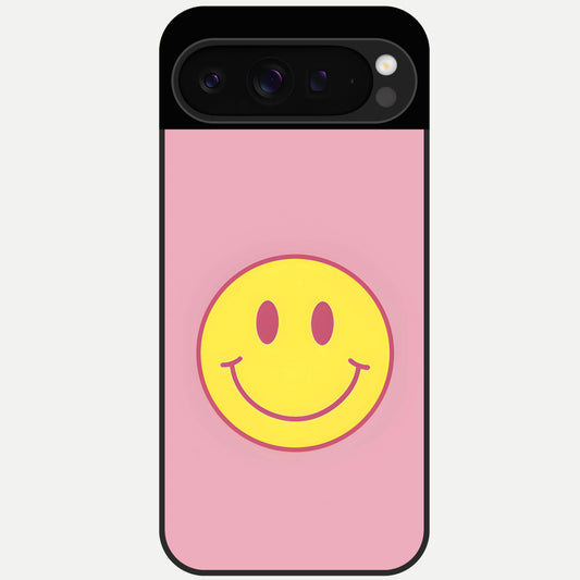  Happy Pink Mood Glass Case For Google Pixel 9 Pro back cover – full design glossy printed glass finish