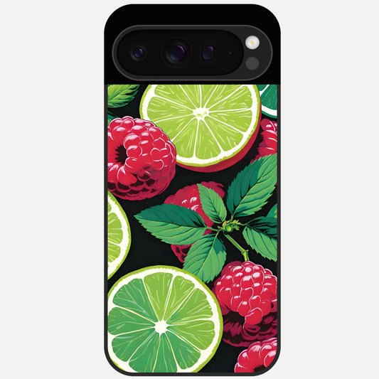  Lime and Raspberry Pattern Glass Case For Google Pixel 9 Pro back cover – full design glossy printed glass finish