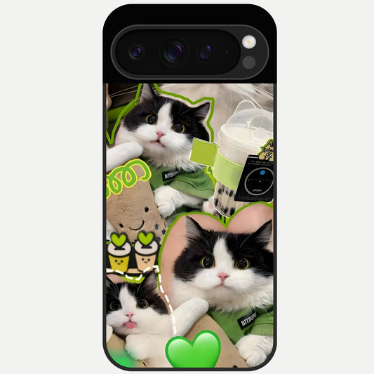  Matcha Cats Mood Glass Case For Google Pixel 9 Pro back cover – full design glossy printed glass finish