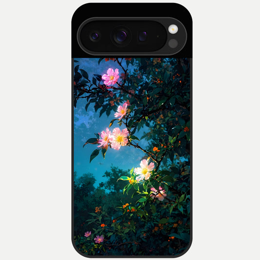  Midnight Bloom Glow Glass Case For Google Pixel 9 Pro back cover – full design glossy printed glass finish