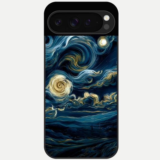  Midnight Sky Whirl Glass Case For Google Pixel 9 Pro back cover – full design glossy printed glass finish