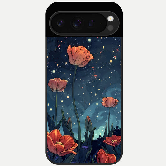  Midnight Tulip Glow Glass Case For Google Pixel 9 Pro back cover – full design glossy printed glass finish
