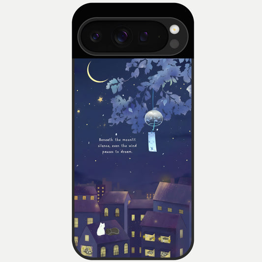  Moonlit Cat Silence Glass Case For Google Pixel 9 Pro back cover – full design glossy printed glass finish