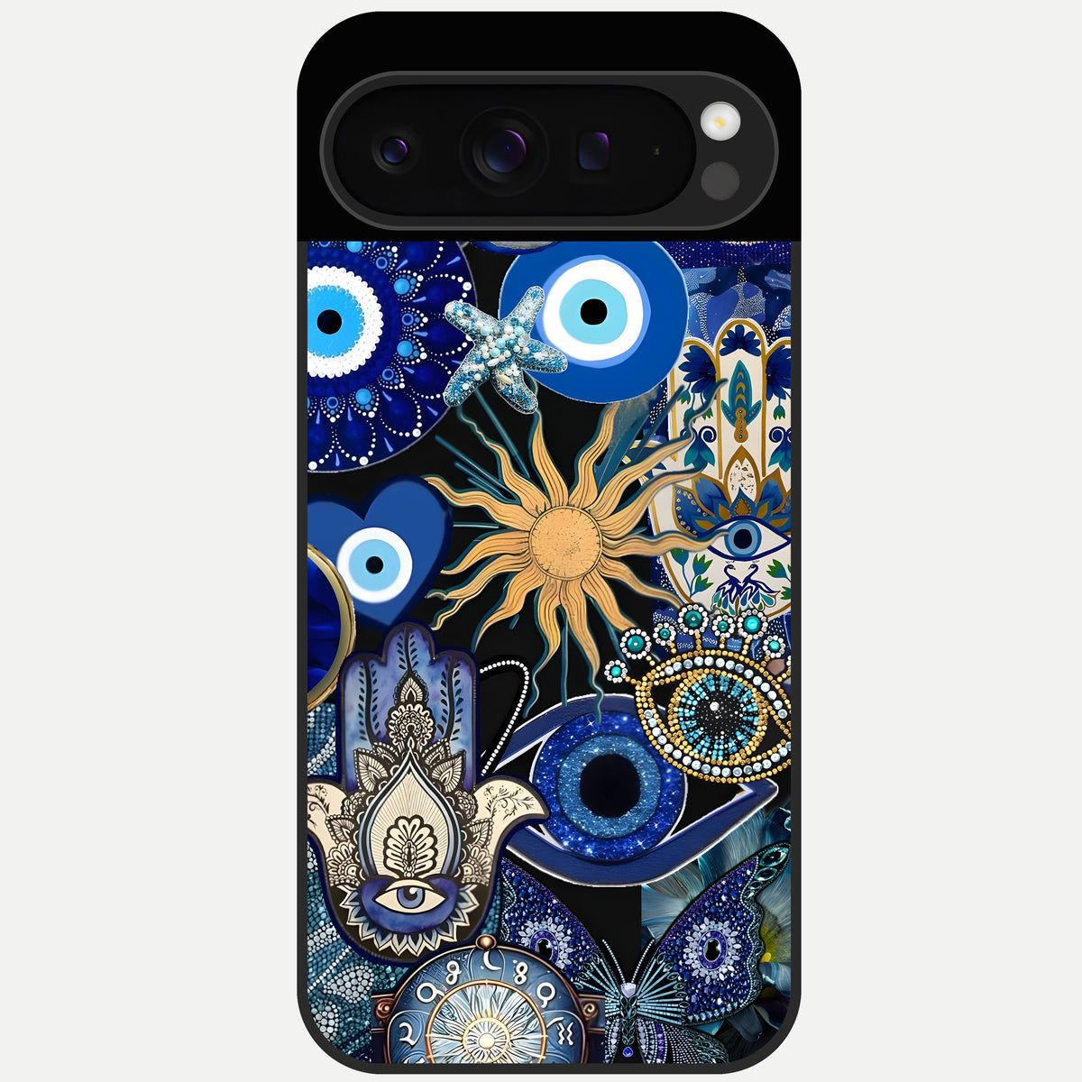  Mystic Blue Evil Eye Glass Case For Google Pixel 9 Pro back cover – full design glossy printed glass finish