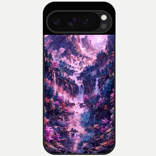  Mystic Cascade Peaks Glass Case For Google Pixel 9 Pro back cover – full design glossy printed glass finish