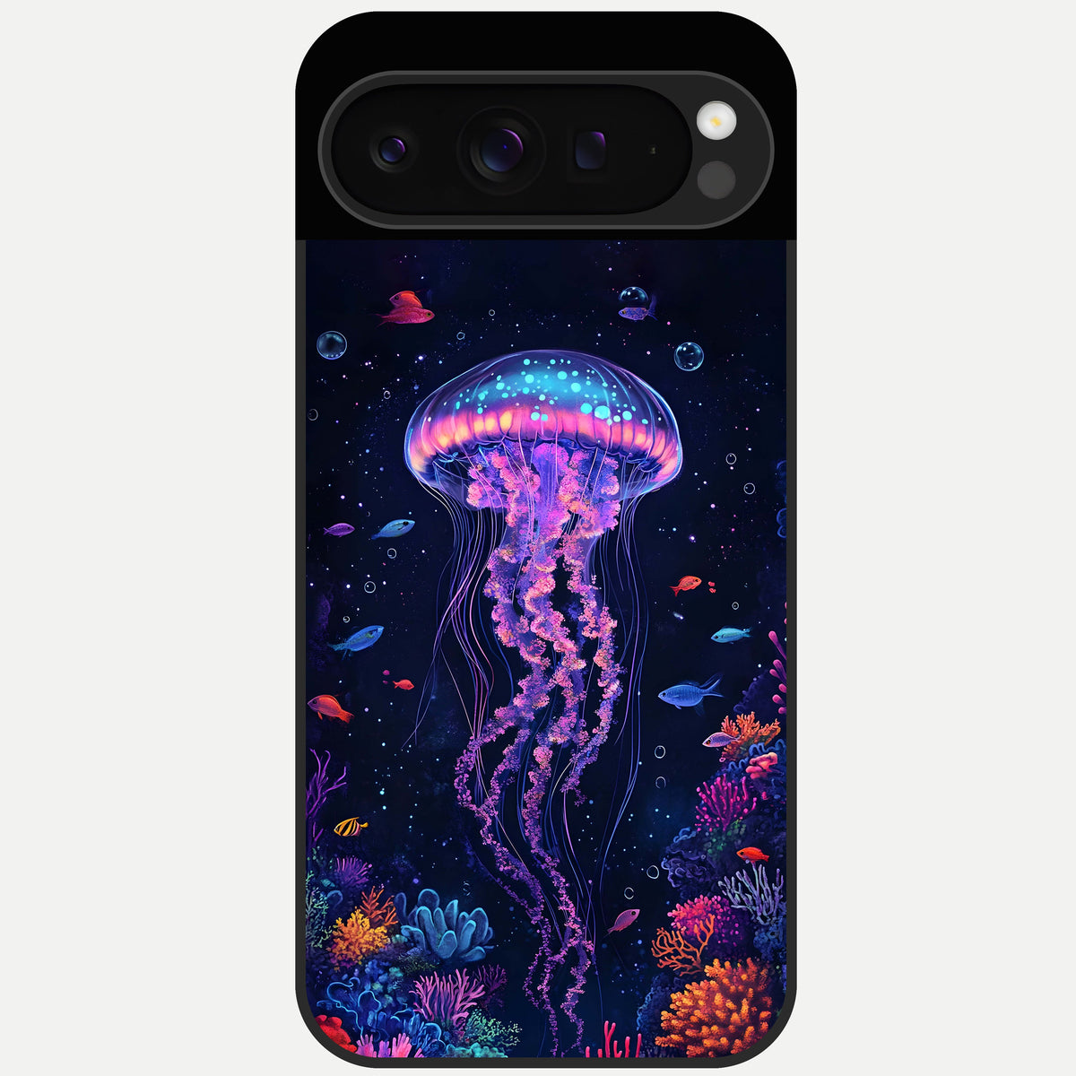  Neon Jellyfish Glass Case For Google Pixel 9 Pro back cover – full design glossy printed glass finish