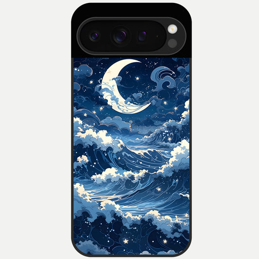  Ocean Moon Waves Glass Case For Google Pixel 9 Pro back cover – full design glossy printed glass finish