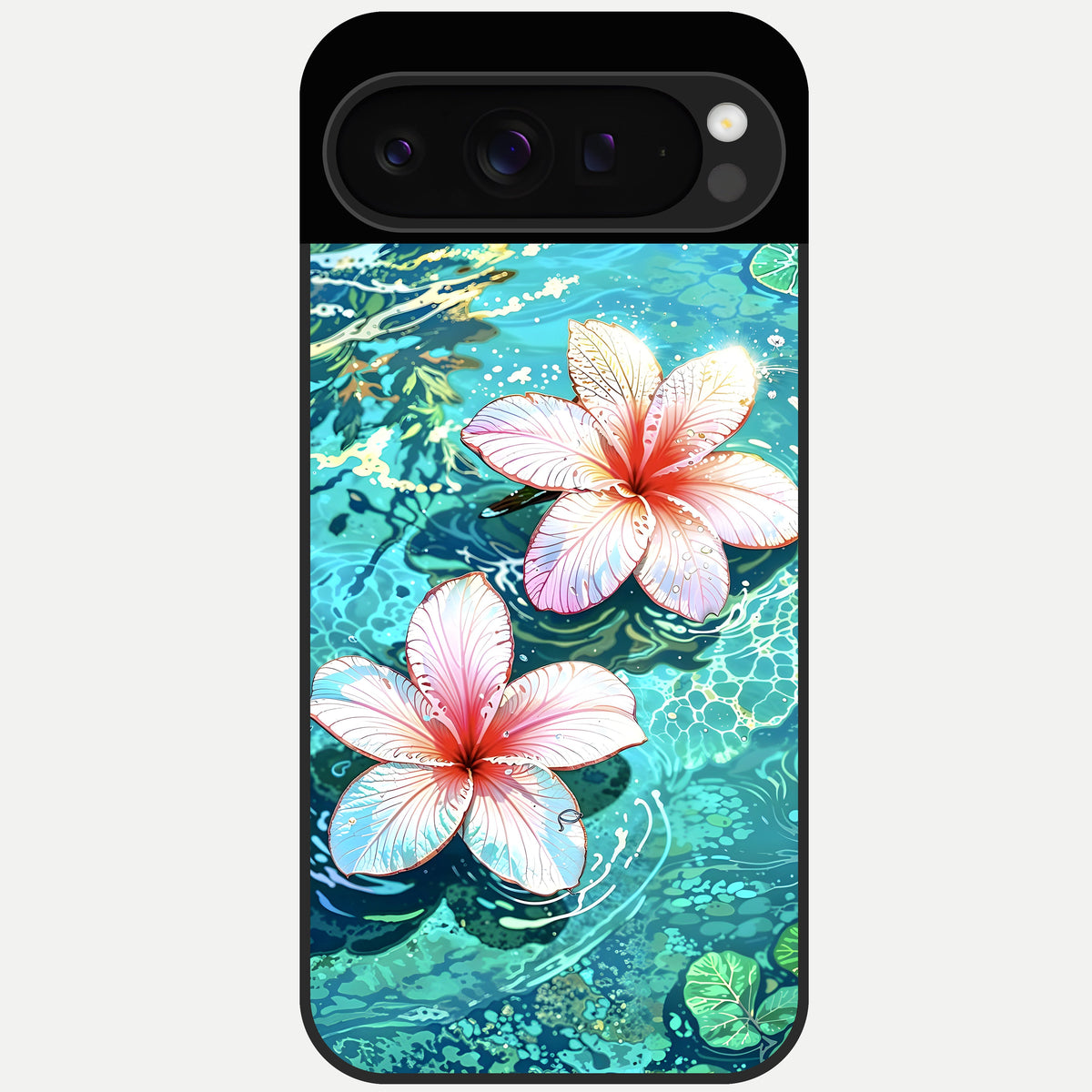  Pink Flowers in Water Glass Case For Google Pixel 9 Pro back cover – full design glossy printed glass finish