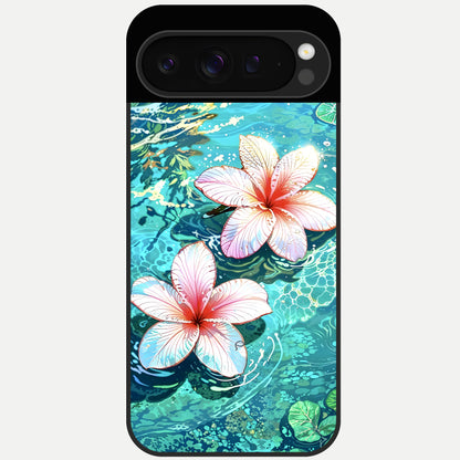  Pink Flowers in Water Glass Case For Google Pixel 9 Pro back cover – full design glossy printed glass finish
