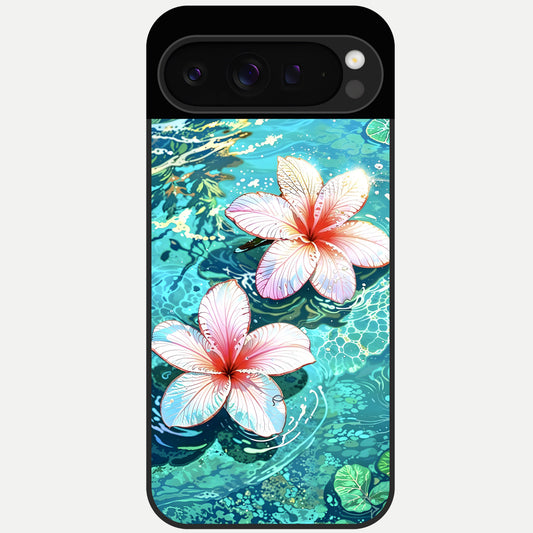 Pink Flowers in Water Glass Case For Google Pixel 9 Pro back cover – full design glossy printed glass finish