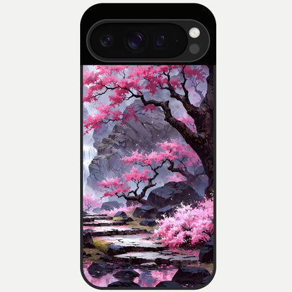  Pink Sunflower Glow Glass Case For Google Pixel 9 Pro back cover – full design glossy printed glass finish