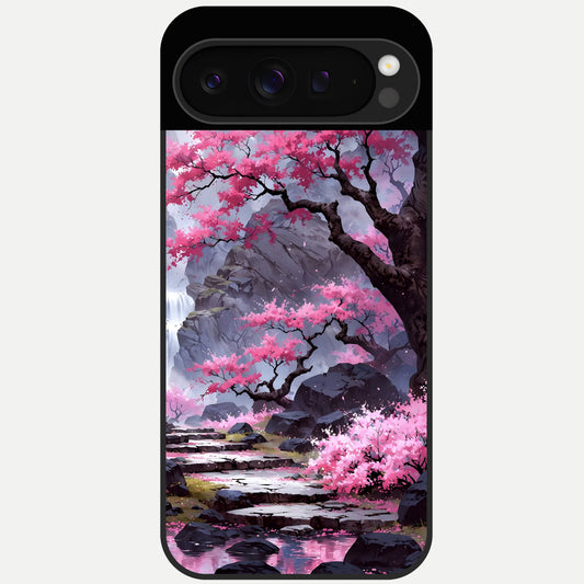  Pink Sunflower Glow Glass Case For Google Pixel 9 Pro back cover – full design glossy printed glass finish