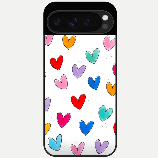  Playful Love Doodles Glass Case For Google Pixel 9 Pro back cover – full design glossy printed glass finish