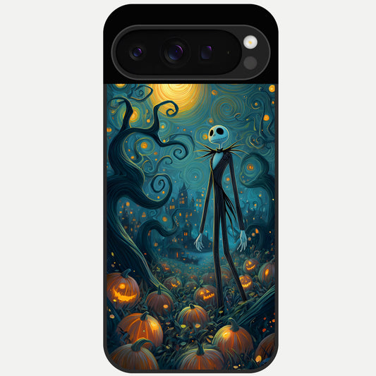  Pumpkin Moon Night Glass Case For Google Pixel 9 Pro back cover – full design glossy printed glass finish