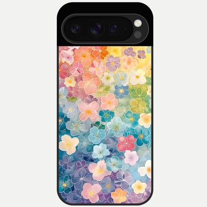  Rainbow Blossom Burst Glass Case For Google Pixel 9 Pro back cover – full design glossy printed glass finish