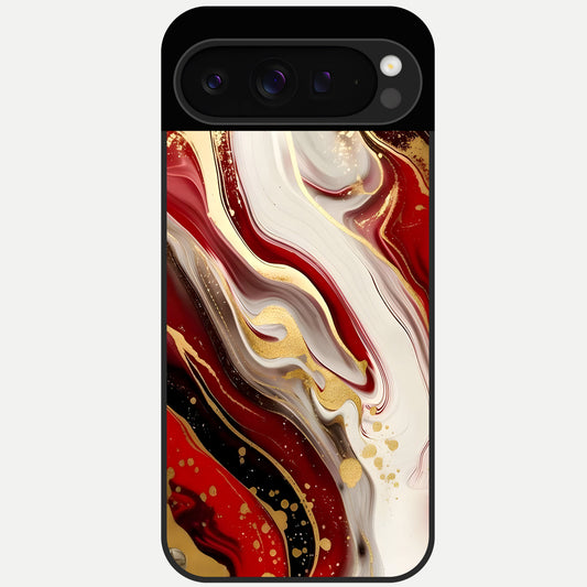  Red And White Marble Glass Case For Google Pixel 9 Pro back cover – full design glossy printed glass finish