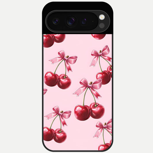  Red Cherries Pattern Glass Case For Google Pixel 9 Pro back cover – full design glossy printed glass finish