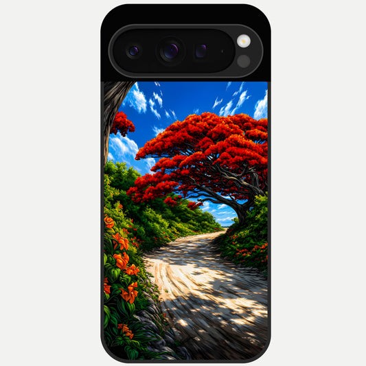  Red Trees Pathway Glass Case For Google Pixel 9 Pro back cover – full design glossy printed glass finish