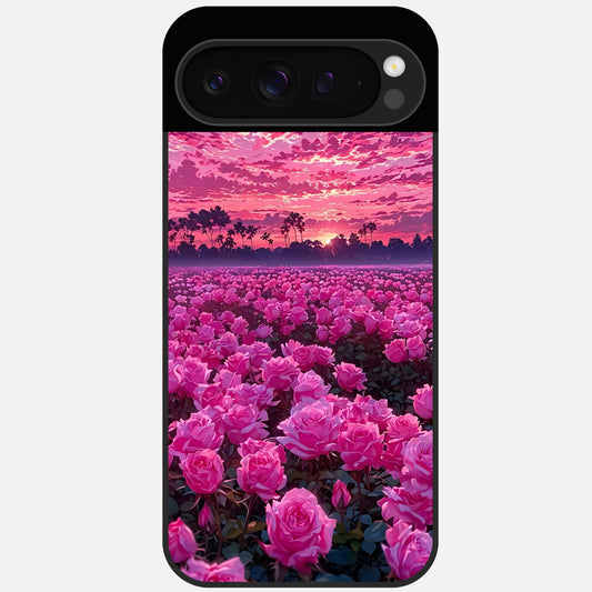  Rose Sunset Valley Glass Case For Google Pixel 9 Pro back cover – full design glossy printed glass finish