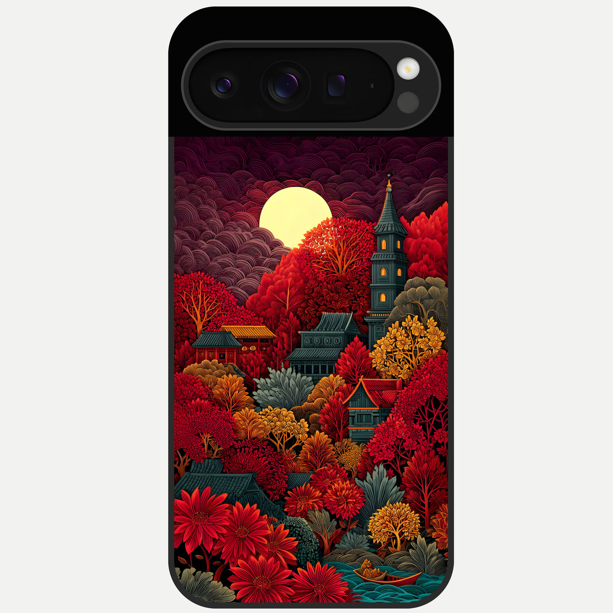  Scarlet Autumn Temple Glass Case For Google Pixel 9 Pro back cover – full design glossy printed glass finish