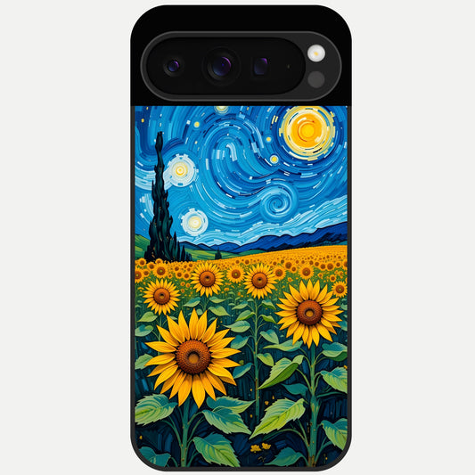  Starry Sunflower Dreams Glass Case For Google Pixel 9 Pro back cover – full design glossy printed glass finish