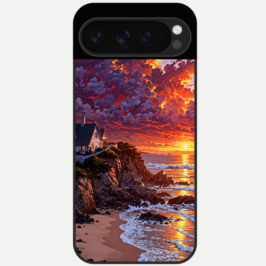  Sunset House By Sea Glass Case For Google Pixel 9 Pro back cover – full design glossy printed glass finish